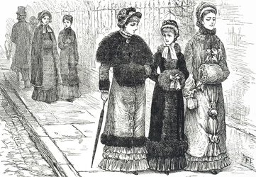 Ilustrace zobrazující mladé ženy s rukávníky, aby si udržely ruce v teple během chladnějšího počasí