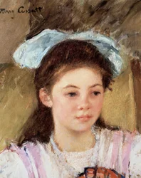 Ellen s velkou mašlí ve vlasech. Obraz Mary Cassattové (1845-1926)