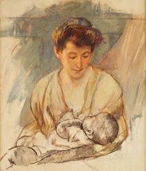 Matka Rose se dívá dolů na své spící dítě, kolem roku 1900