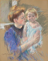 Matka ve fialové drží své dítě, c.1914