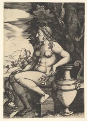 Sedící akt vedle vázy, 1537.