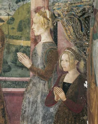 Itálie, region Piemont, provincie Alessandria, Serralunga di Crea, Sacro Monte di Crea, svatyně Santa Maria Assunta, kaple svaté Markéty Antiochijské, freska zobrazující Paleologa a Bernarda di Bosse
