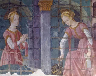 Itálie, region Piemont, provincie Alessandria, freska v kapli v bazilice Santa Maria Assunta