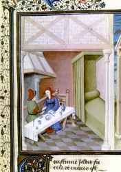 Scéna z Dekameronu, Salabetto a Iancofiore. 1430-1455 (miniatura)