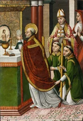 Mše sv. Řehoře Velikého - Mistr z Portilla (činný 1520-1530) - cca. 1520 - Tempera na panelu - 96,2x66,5 - Szepmuveszeti Muzeum, Budapešť