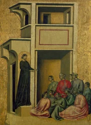 St. Cecilia mluví ke skupině lidí, scéna ze Santa Cecilia a osm epizod jejího života