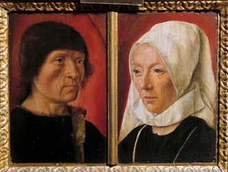Portrét muže a jeho ženy. Reprezentace páru (dvojportrét). Malba mistra De Saint Gilles (činná mezi 1490-1510), francouzská škola