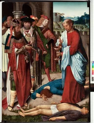 Epizoda ze života evangelisty svatého Jana: „Zázrak kalicha jedu“ (Život evangelisty svatého Jana, Svatý Jan vypije kalich jedu) Malba mistra evangelisty San Giovanni (Saint John Evangelist) (konec 15. století) Rozměr 120x90 cm Gen