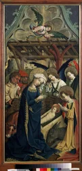 "Narození Páně"" (Narození Páně) Malba na dřevě od mistra hradu Lichtenštejna (15. století) kolem roku 1440 Puškinovo muzeum, Moskva