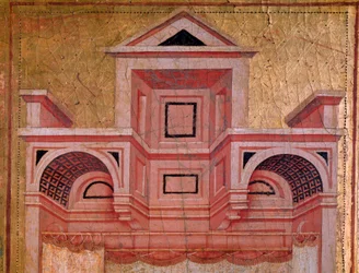 Svatá Cecílie a příběh jejího života (Detail architektury) - oltářní obraz, cca 1290-1320