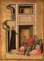 Svatá Cecílie a příběh jejího života Detail: Svatá Cecílie obracející vojáky - oltářní obraz, cca 1290-1320