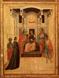 Svatá Cecílie a příběh jejího života Detail: Svatá Cecílie se hádala s prefektem - oltářní obraz, kolem 1290-1320