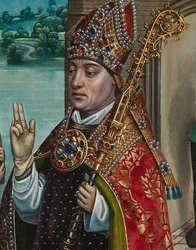 Detail zázraku obilí, z oltářního obrazu sv. Mikuláše, kolem 1486-93 (olej na desce)