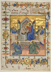 List z antifonáře: Korunování Panny Marie, 1400. léta.