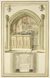 Hrob Roberta Fitzhardinga, zemřel 1170, v Bristolské katedrále, kolem roku 1799 (akvarel na papíře)