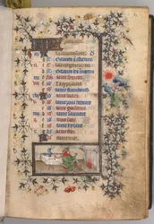 Hodiny Karla Vznešeného, krále navarrského 1361-1425: fol. 1r, leden, c. 1405.