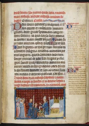 Cotton Tiberius B. VIII f.57r Král přijímá prsten, z díla „Korunovační kniha Karla V., krále Francie“