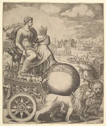 Cybele ve svém voze taženém dvěma lvy, 1530-60.