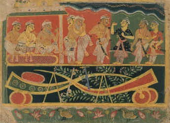 Nanda a Vasudeva: Stránka z rozptýlené Bhagavata Purana..., ca. 1520-30.