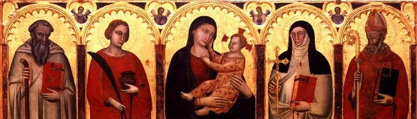 Madona s dítětem a světci (tempera na desce)