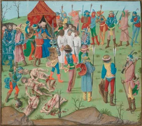 Následky bitvy u Nikopole Masakr křesťanů jako odplata za masakr v Rahově. Jean Froissart, Kroniky, Flandry, Bruggy