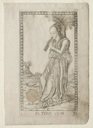 Hudba Euterpe, lyrická poezie ze série Tarocchi D..., před rokem 1467.