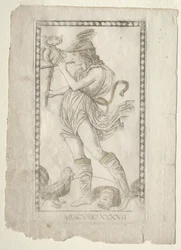 Merkur z Tarocchi, série A: Firmaments of the Universe, #42, před rokem 1467.