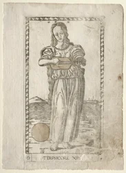 Terpsichore tanec a píseň ze série Tarocchi D..., před rokem 1467.