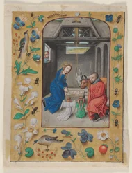 List vyříznutý z knihy hodin: 1480 (tuš, tempera a tekuté zlato na pergamenu).