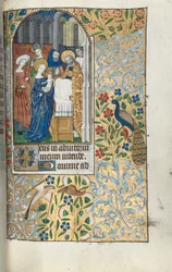 Kniha hodin Použití Rouen: fol. 67r, Uvedení Ježíška v chrámu, c. 1470.