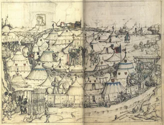 Vozová pevnost ze středověké domovní knihy hradu Wolfegg, cca 1485