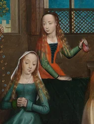 Detail Charity sv. Mikuláše, z oltářního obrazu sv. Mikuláše, kolem 1486-93 (olej na desce)