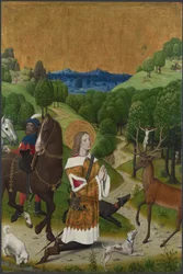 Obrácení svatého Huberta. Závěrka z Werdenského oltáře, cca 1485