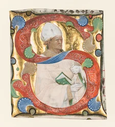 Iniciála S z graduálu: St. Augustine, c. 1420.