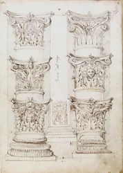 Šest hlavic, lizéna a dvě sloupové patky, c1512-1517