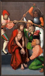 Trnová koruna. Malba od mistra oltářního obrazu Pflock (Německo), olej na dřevě, kolem roku 1520. Muzeum výtvarných umění Gent (Belgie).