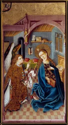 Obraz Zvěstování Mistra Horního Rýna (15. století) 1460 Lyon, Musee des Beaux Arts