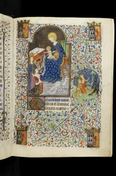 MS 62 f.20r, Svatá Kateřina představuje Isabelu Bretaňskou Panně a Dítěti, z francouzské Horae napsané pro Isabelu Stuartovnu, manželku Františka I., vévodu z Bretaně, kolem 1445-50