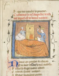 Miniatura z rukopisu Roman de la Rose od Guillaume de Lorris a Jean de Meun, cca 1365
