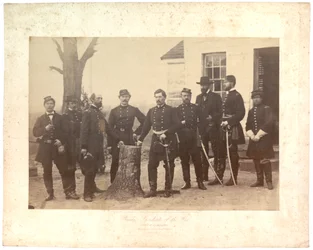 Albumový tisk generála McClellan na velitelství, brigáda generála Morrella, 1862 (sépiová fotografie)