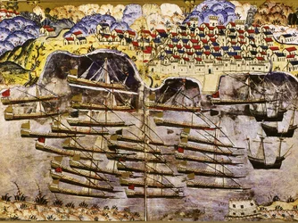 Barbarossova flotila přezimující ve francouzském přístavu Toulon, 1543, polovina 16.