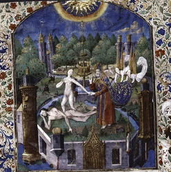 Stvoření Evy z těla spícího Adama From De cleres et nobles femmes od Giovanniho Boccaccia, 1450-1475