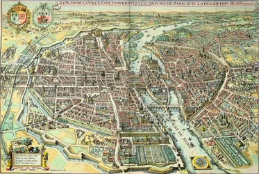 Plán Paříže v roce 1615. Rytina Mathieu Merian