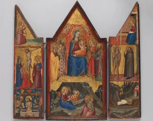 Madona s dítětem na trůnu se svatými... a pod Narozením..., ca. 1380-90.
