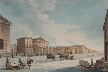 Pohled na císařskou banku a obchody v Petrohradě, 1815