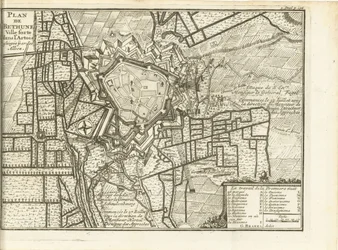 Beleg van Bethune, 1710 Mapa opevněného města Bethune v Artois obleženého spojenci (název na objektu)