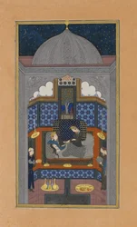 Bahram Gur a indická princezna v temném paláci v sobotu, folio 23v, kolem roku 1430.