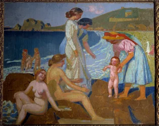 Bathers at Perros Guirec (Perros-Guirec) 20. století (olej na plátně)