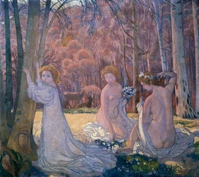 Postavy v jarní krajině Sacred Grove, 1897