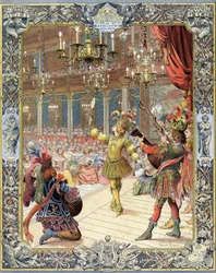 Ludvík XIV., účastník „Ballet de la Nuit“, libreto Isaaca de Benserade (1612-1691), ve slunečním obleku ve velkém sále Little Bourbon (Petite Bourbon) v Paříži, 23. února